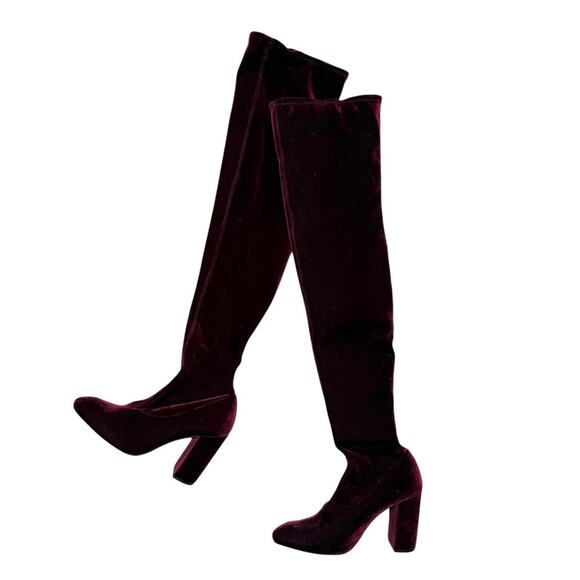 Zara velvet over the knee burgundy heeled boots EU 38 / US 7.5 - Picture 5 of 15